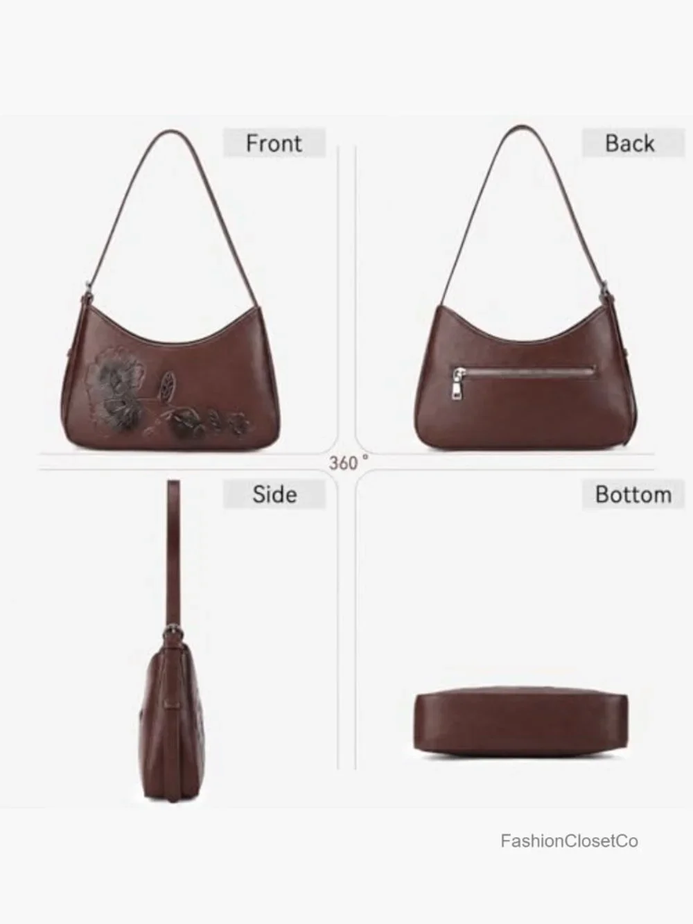 Small Vegan Leather Hobo Crossbody Purse with Floral Embossed Adjustable Strap